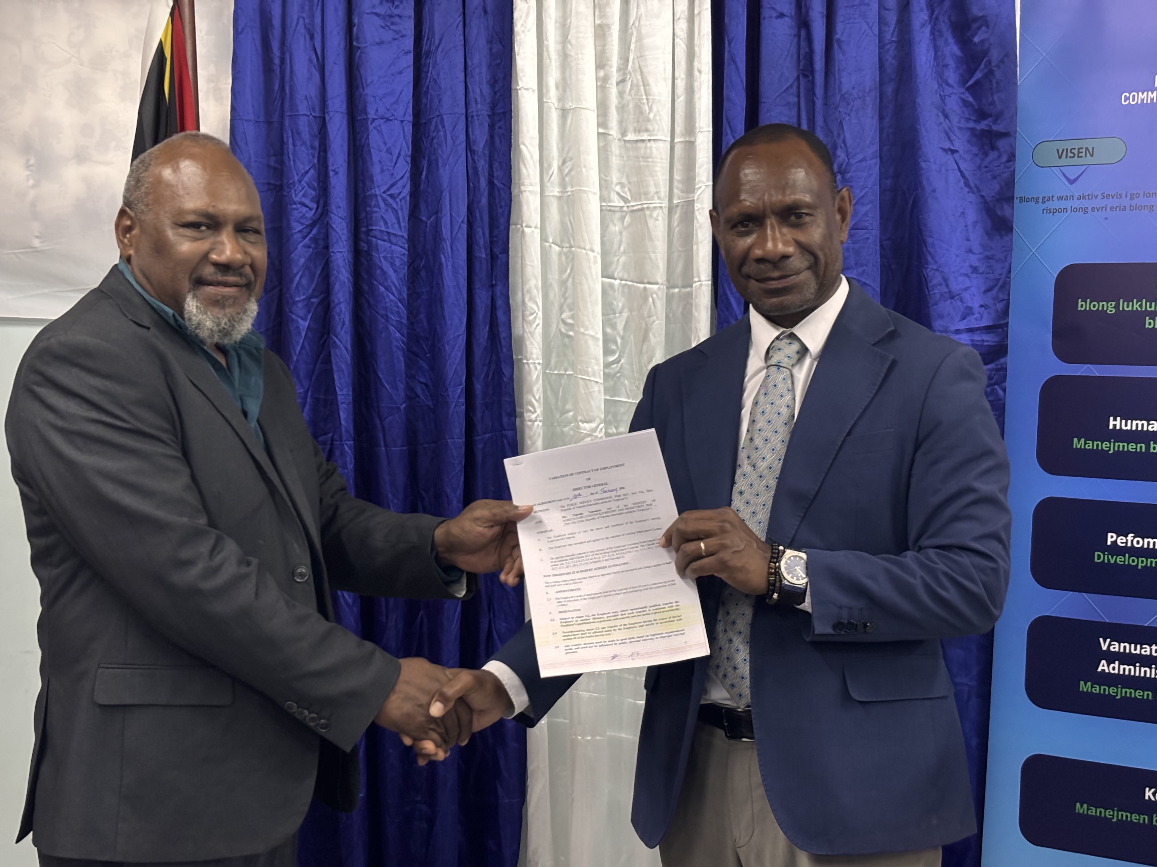 OPSC Acting Secretary, Mr. Jean Yves Bibi (l) and DG MALFB, Mr. Timothy Tumukon (r)